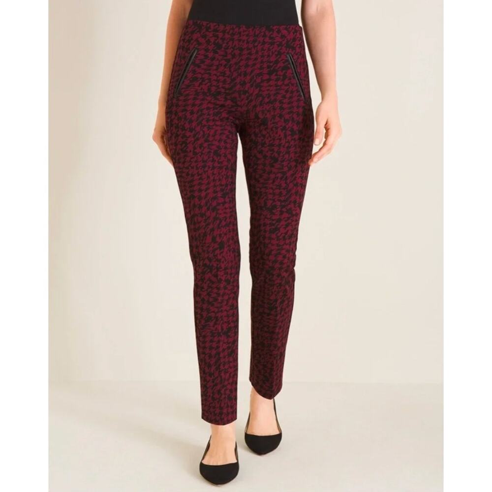 Chico's 2.5 So Slimming Juliet Ankle Pants Red Houndstooth Size 14